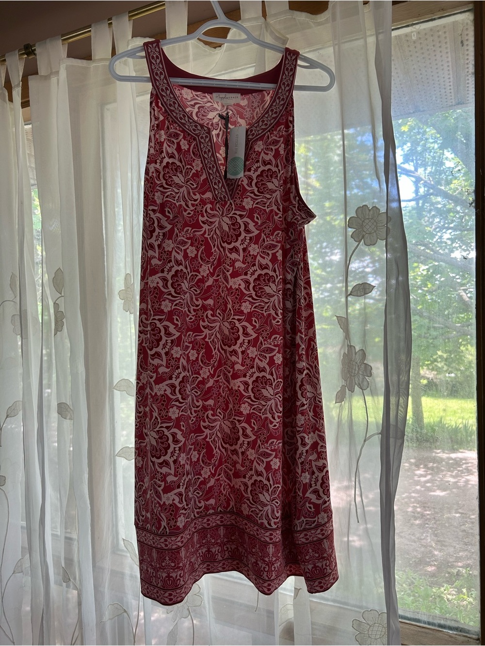 Women’s Dress - Magnolia Pink and Burgundy Floral V-Neck